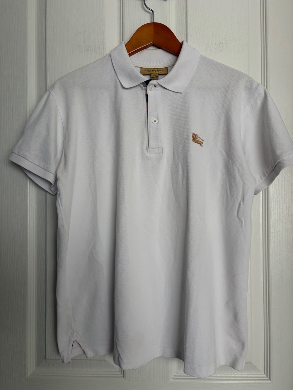 Burberry White Polo with Tan Crest Embroidery